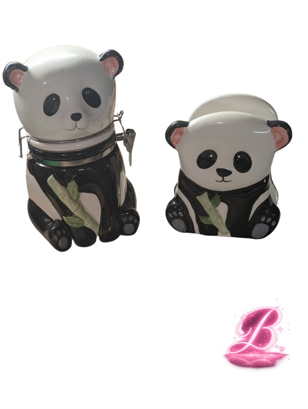 Boston Warehouse Ceramic Panda Cookie Jar + Napkin Holder Set - EUC